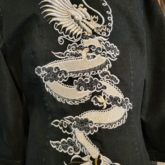 Simon Chang Jean Jacket with Embroidered Dragons~Elegance & Style - Picture 8 of 13
